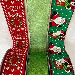 Letters for Santa & Waving Santa Christmas Bundle Set of 3 Wired Ribbons 5 yds each