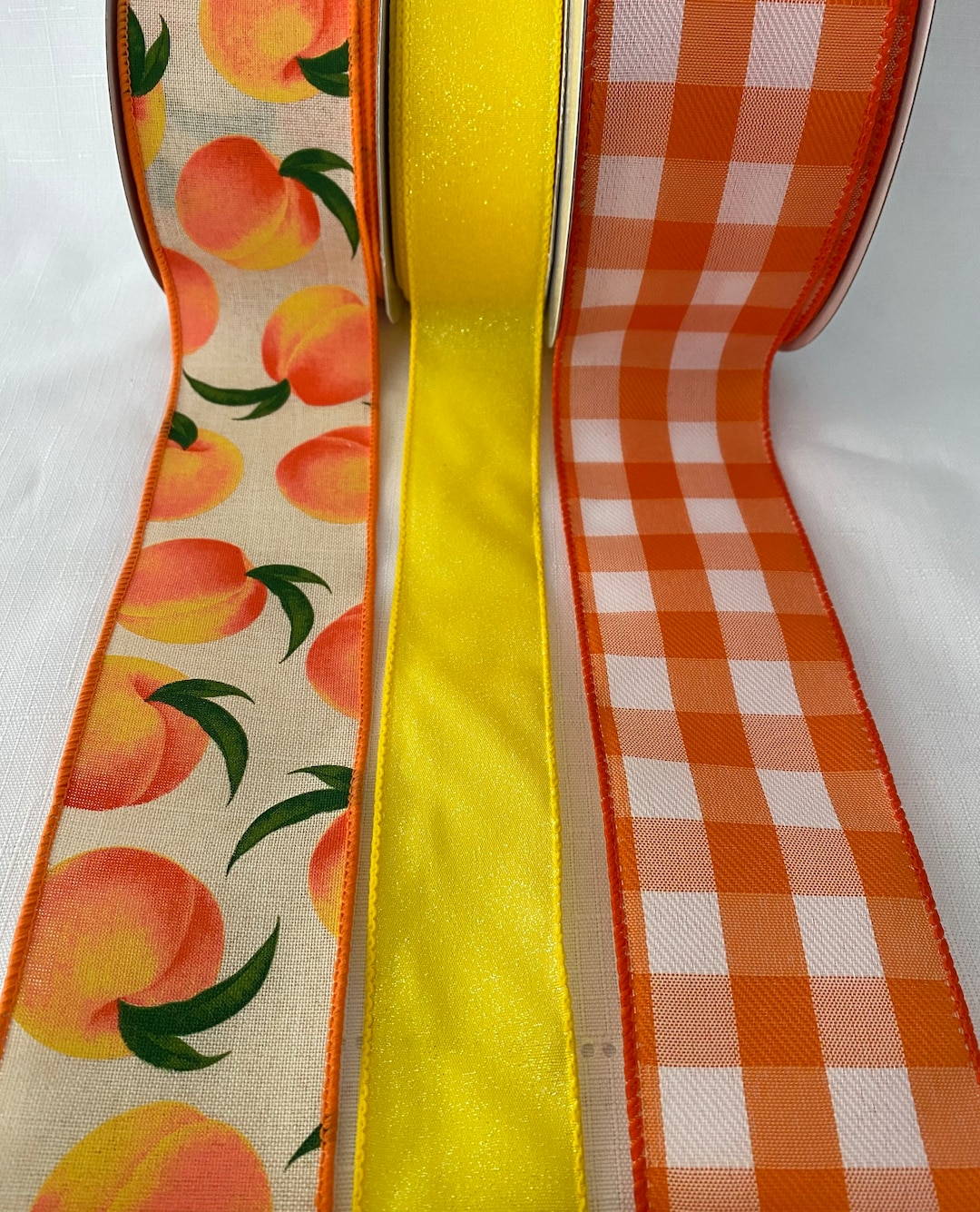 Peaches & Plaid Fruit Bundle Set of 3 Wired Fruit Ribbons 5 Yds Each - Etsy
