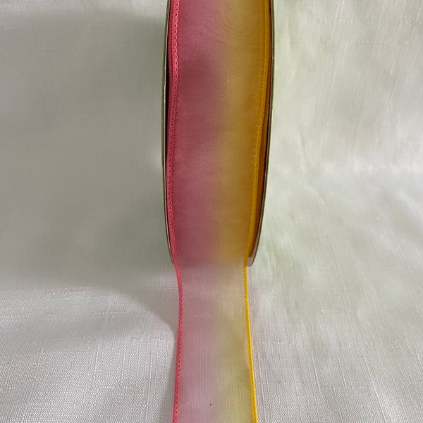 1.5” Pink & Yellow Sheer Ombré Wired Spring Easter Ribbon 10 yds