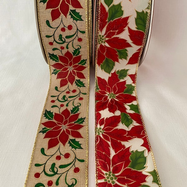 Choice of 2.5” Glitter Poinsettia Christmas Ribbon 10 yds