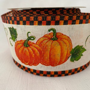 2.5” Fall Autumn Pumpkins with Orange & Black Check Edge Wired Ribbon 10 yds