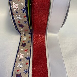 Red White & Blue Stars Patriotic Bundle Set of 3 Wired Ribbons