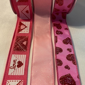 Pink Love Letters & Hearts Valentine Bundle Set of 3 Wired Ribbons 5 yds each