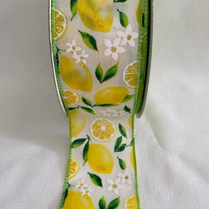 2.5” Lemon Slices with Petite Summer White Flowers Wired Ribbon 10 yds each