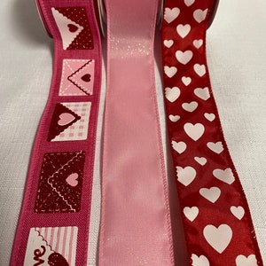 Valentine Love Letters & White Hearts Bundle Set of 3 Wired Ribbons 5 yds each