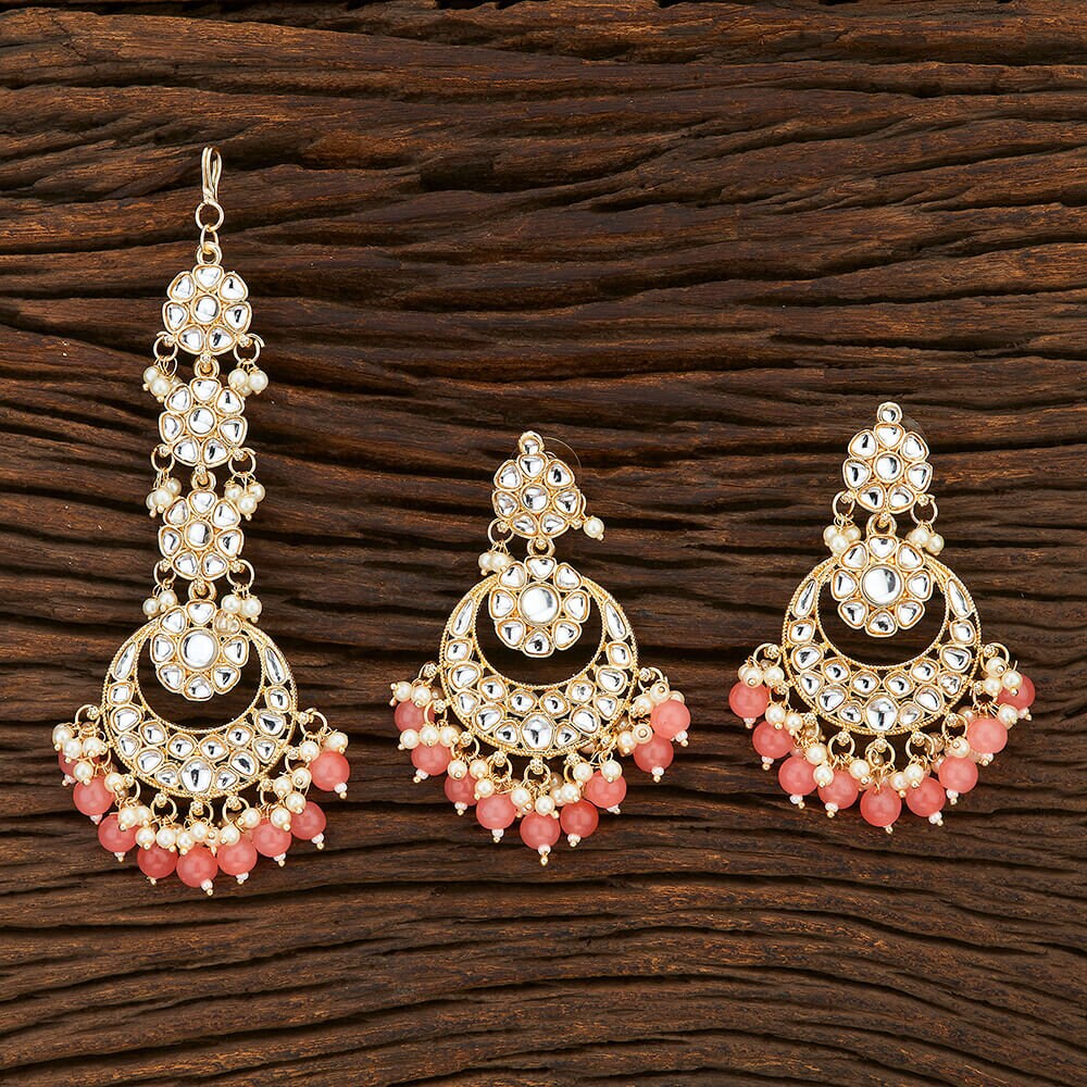 2 Color Variations Gold Plated Jhumka KUNDAN Earrings Maang