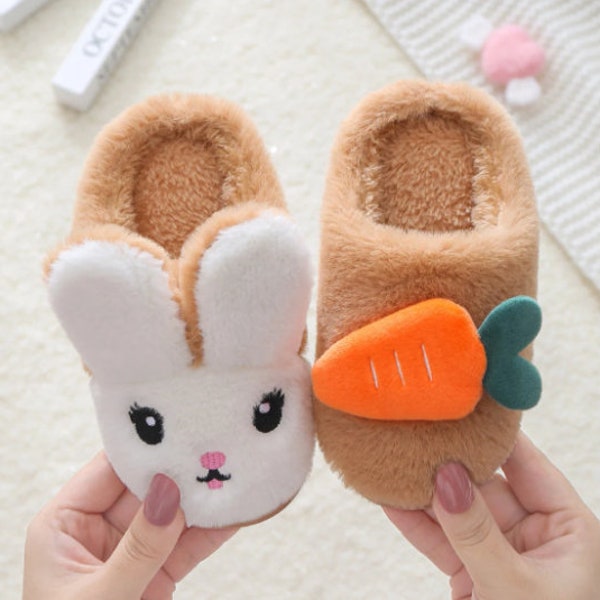 Slipper shoes Children's unisex winter warm furry fuzzy rabbit shaped soft comfy slip on slipper shoes