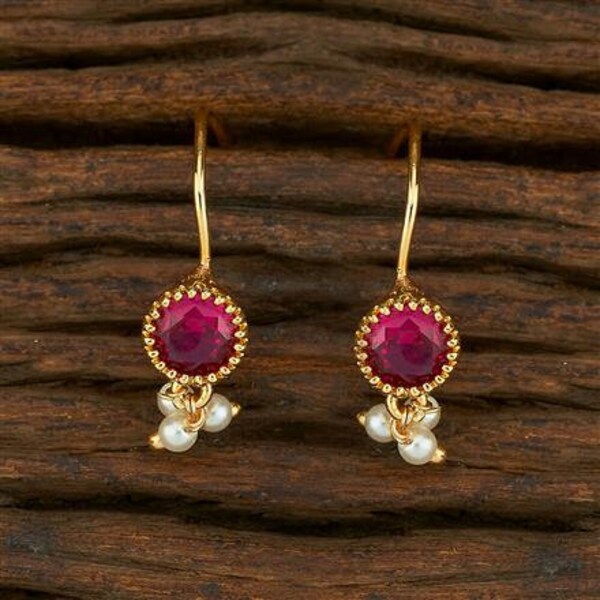 Jhumka earrings delicate small earrings ruby stones pearl gold studded Indian Pakistani ethnic jewelry jewellery danglers