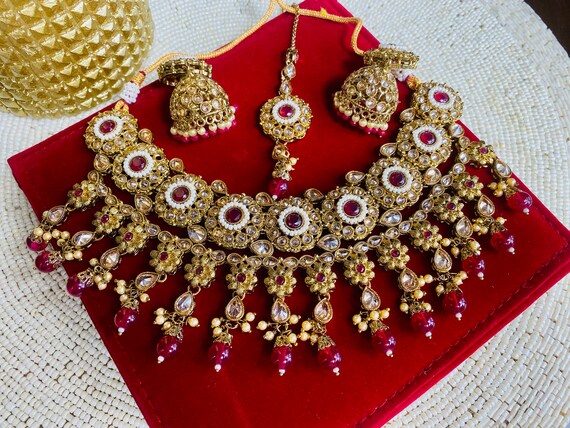 Necklace Set Polki Ruby Authentic Craftsmanship Studded Necklace