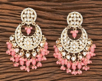 2 colors Gold plated Jhumka KUNDAN earrings, beaded danglers, drop earrings Indian jewelry Pakistani, Punjabi jewellery, Bridal