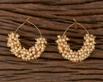 Boucles d'oreilles Jhumka, boucles d'oreilles créoles plaquées or perle, créoles, balis, bijoux ethniques indiens pakistanais bijoux de l'Inde du Sud