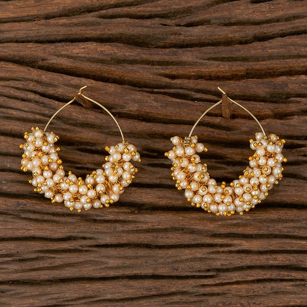 Jhumka earrings pearl gold plated hoop earrings, hoops, balis, Indian Pakistani ethnic jewelry south Indian jewellery