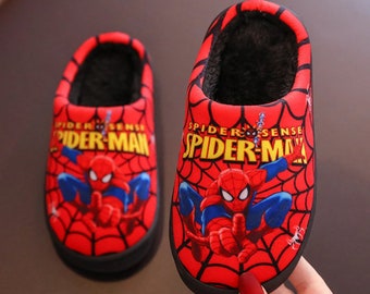 Spiderman boy's children’s winter warm fuzzy soft comfy slip on slipper shoes in home shoes
