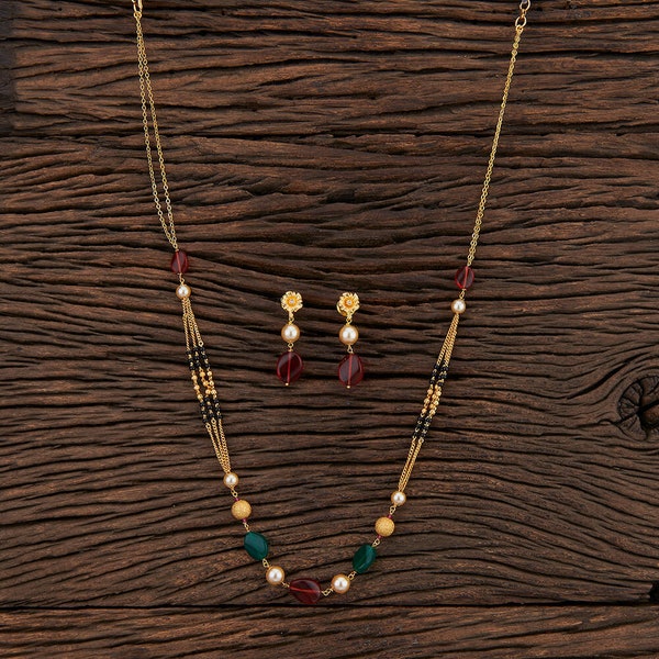 Mangalsutra gold plated black beaded Necklace, Ruby & Green Mangalsutra, Indian jewelry, wedding jewellery, Indian Bridal jewelry