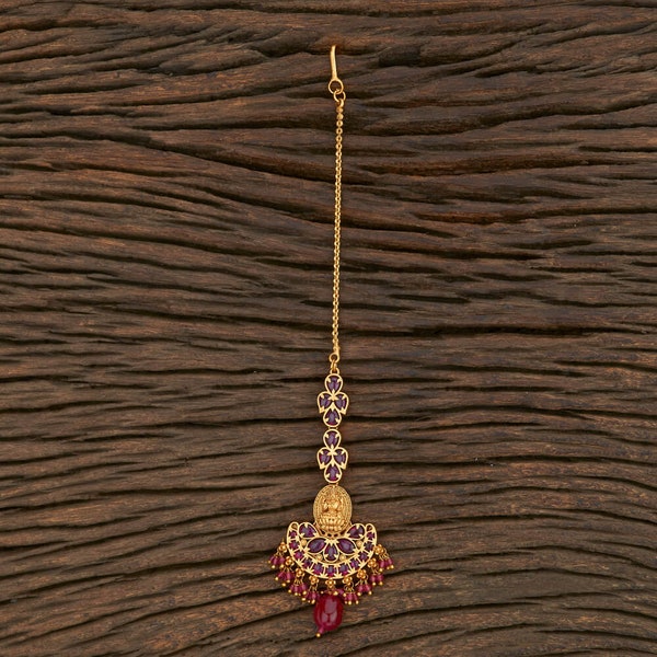 Maang Tikka, Ruby Temple Tikka, joyería india de latón chapado en oro, joyería paquistaní, joyería punjabi, accesorios para el cabello