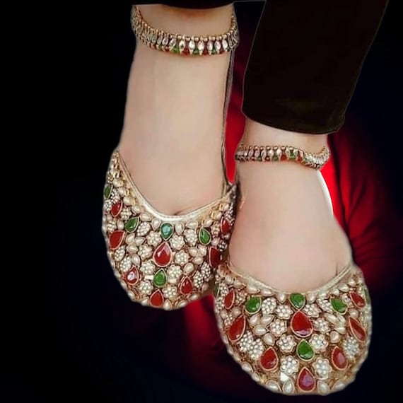 Punjabi Jooti Blue Multi Indian Bohemian Bridal Khussa Shoes Indian Ethnic  Jutti