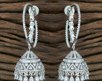 Jhumka, amerikanischen Diamant Ohrringe, Reifen, baumeln, Kronleuchter Ohrringe, Rhodium poliert Messing ethnischen indischen pakistanischen Schmuckschmuck