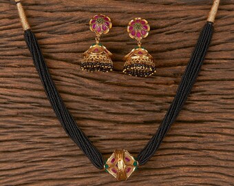 Mangalsutra gold plated black beaded Necklace Indian jewelry, wedding jewellery, Indian Bridal jewelry, South Indian Mangalsutra