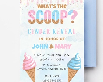 Geburtstags-Eiscreme-Gender Reveal Einladung: Was ist die Kugel? (Canva Vorlage - Digitaler Download)