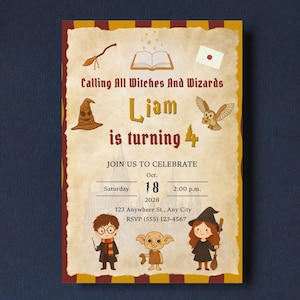 Editable Magical Birthday Party Invitation Template – Witch or Wizard Theme Canva – Printable Kids Birthday Party Invite – Instant Download