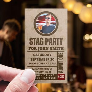 Custom Photo Stag & Doe Ticket Invitation: Rustic Kraft Design (Canva Downloadable Template)