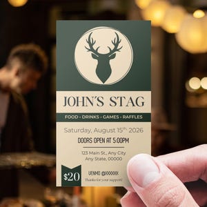 Minimalist Stag Party Ticket Template: Editable Canva Design (Digital Download)