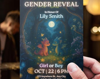 Dragon Gender Reveal Invitation Template, Editable Canva Download