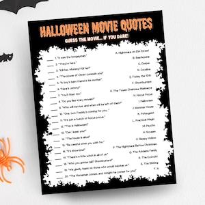 Halloween Movie Quotes Game: Printable Guess The Movie Party Game Trivia (PDF Printable Download)