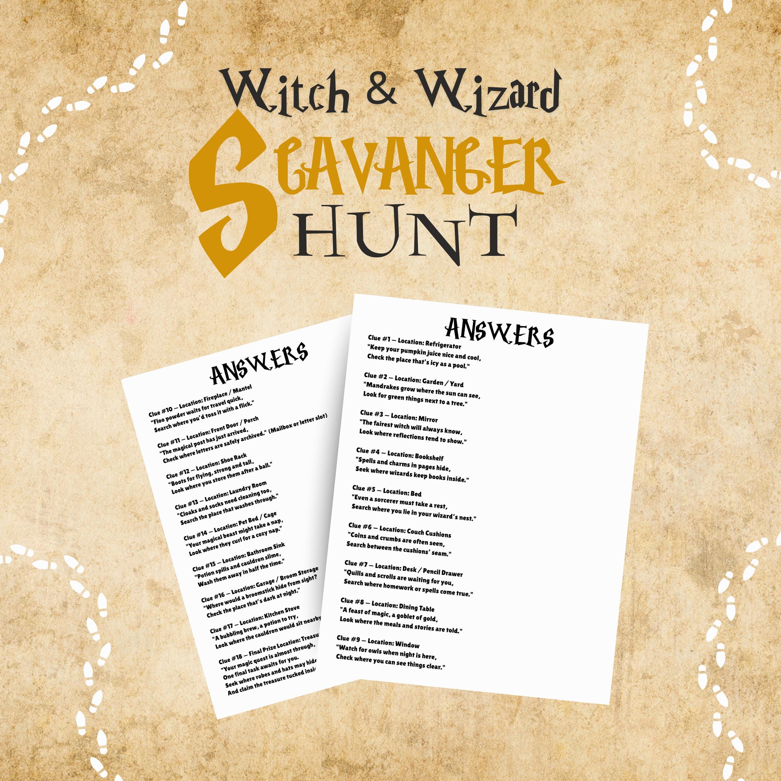 Word Wizard Riddles Wizard Scavenger Hunt: Rhyming Riddle Clues, Magic School Party Game ...