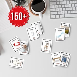 150+ italienische Karteikarten zum Ausdrucken | Zweisprachige Vokabelkarten für Kinder & Erwachsene | Digitales Sprachenlernen PDF | Karteikarten