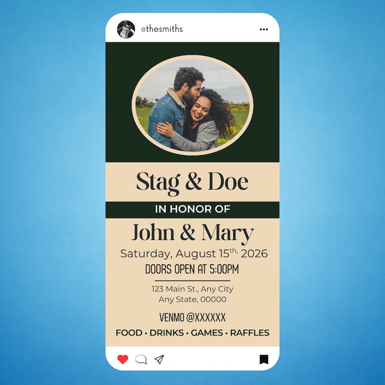 Editable Stag & Doe Ticket Template Custom Photo Jack and Jill / Buck