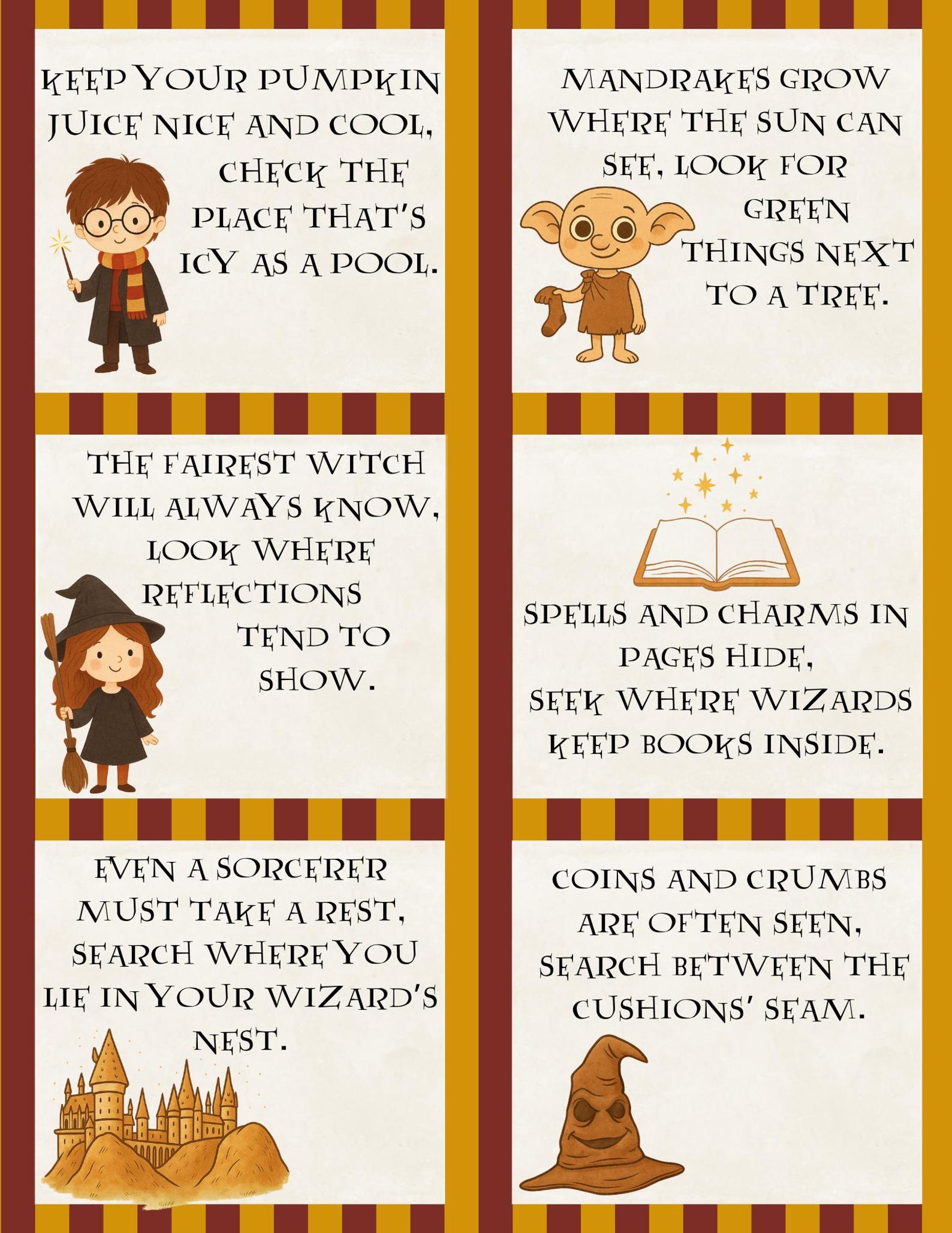 Magic Beware Riddles Wizard Scavenger Hunt: Rhyming Riddle Clues, Magic School Party Game ...
