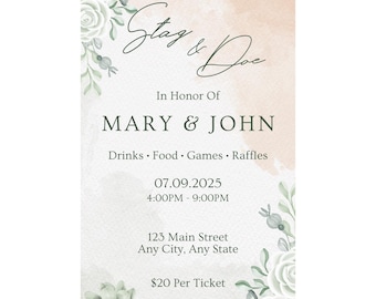 Plantilla de boleto para despedida de soltero/a con temática floral: Invitación elegante de Jack y Jill en Canva