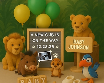 Lion Baby Announcement Template, Jungle Ultrasound Frame Canva Download