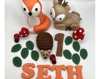 Woodland Cake Topper, Fondant Woodland Cake Topper, Fox Cake Topper, Woodland Animal Cake Topper, Handmade Edible Cake Toppers