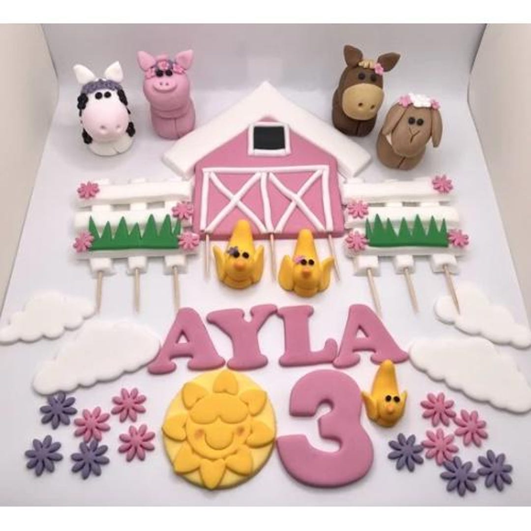 Girly Farm Cake Topper, Handmade Edible Cake Topper - Etsy
