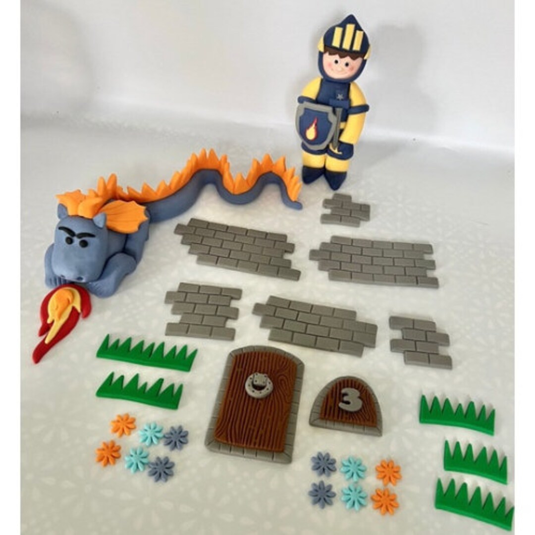 Knight Grad Topper Dragon Cake Topper, Knight Cake Topper, Castle Cake Topper, Fire Cake ...