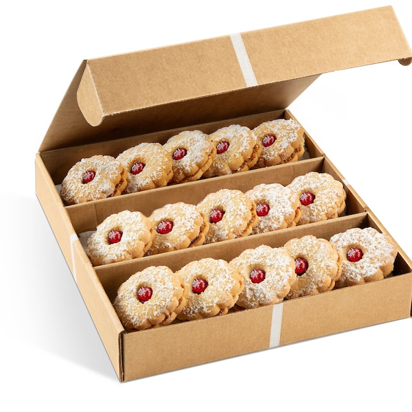 Linzer Tart Cookie Gift Box | Shortbread Linzer Tart Cookies with Raspberry Jam | Holiday, Party | 15 Individually Wrapped | Stern’s Bakery