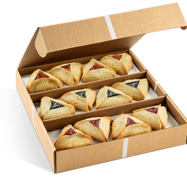 Hamentaschen Gift Baskets-Raspberry, Apricot, Prune Filled Shortbread Cookies | 12 Individually Wrapped| Purim |Shalach Manot|Stern’s Bakery