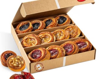 Fruit Danish Pastries | Holiday Corporate Food Gift box | 12 Individually Wrapped MINI ASSORTED Fruit Filled Cinnamon Buns | Stern’s Bakery