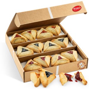 Hamentaschen Gift Baskets-Raspberry, Apricot, Prune Filled Shortbread Cookies | 12 Individually Wrapped| Purim |Shalach Manot|Stern’s Bakery