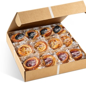 Fruit Danish Pastries | Holiday Corporate Food Gift box | 12 Individually Wrapped MINI ASSORTED Fruit Filled Cinnamon Buns | Stern’s Bakery