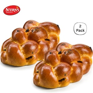 Stern's Bakery Kosher Fresh Traditional  Raisin Challah Bread 16 Ounce - Holiday or Shabbat Table 2 Braided Raisin Challah Per Pack