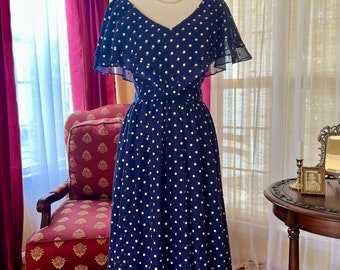 Vintage Style Navy Blue Polka Dot A Line Dress - Etsy Singapore