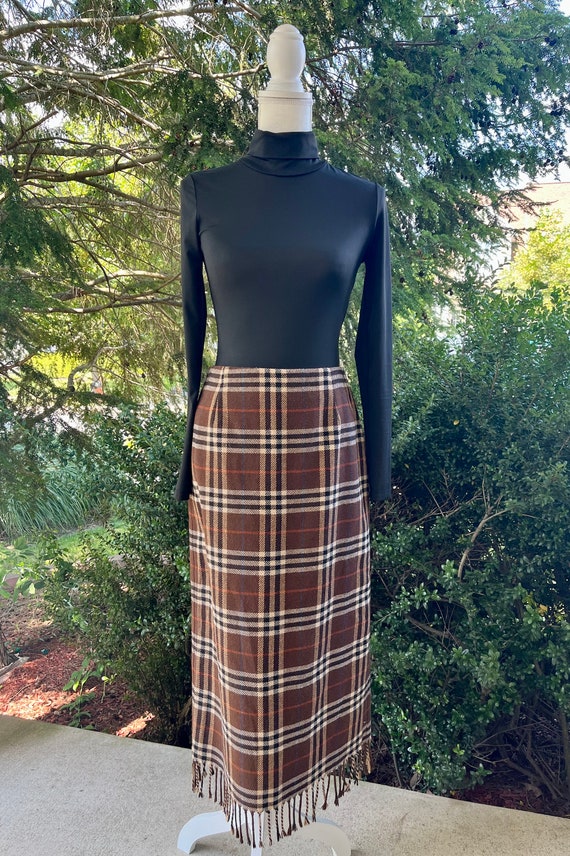 Vintage 90s Worthington Plaid Straight Fringe Max… - image 1