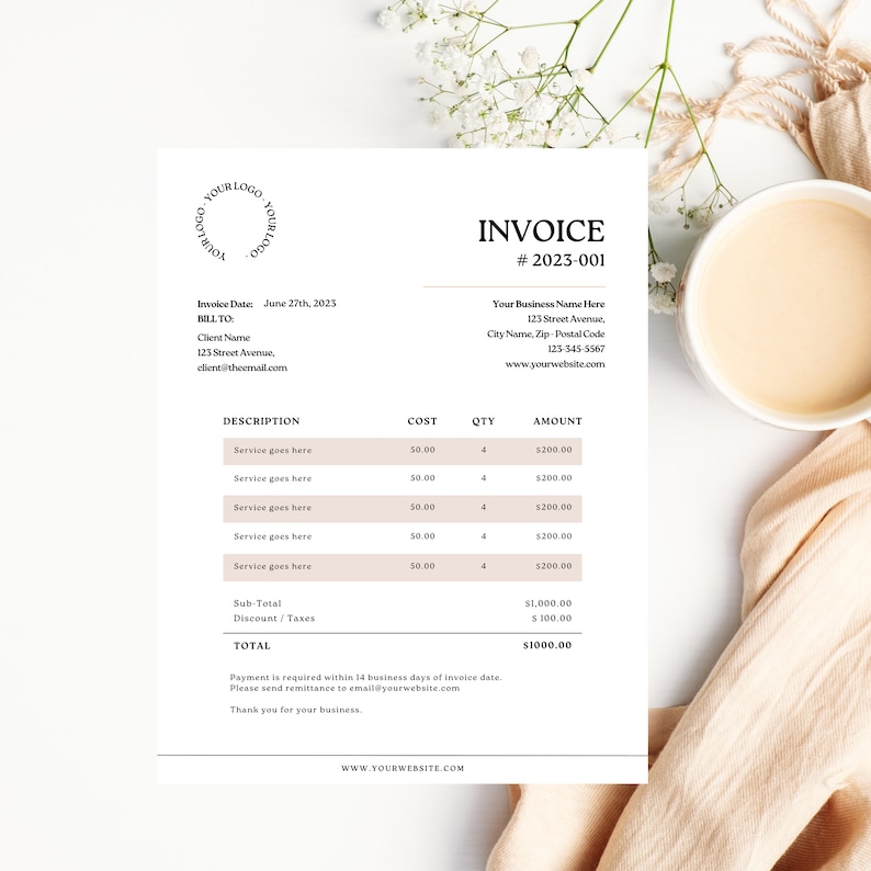 Invoice Template, Customizable Invoice, Digital Download, Fully ...