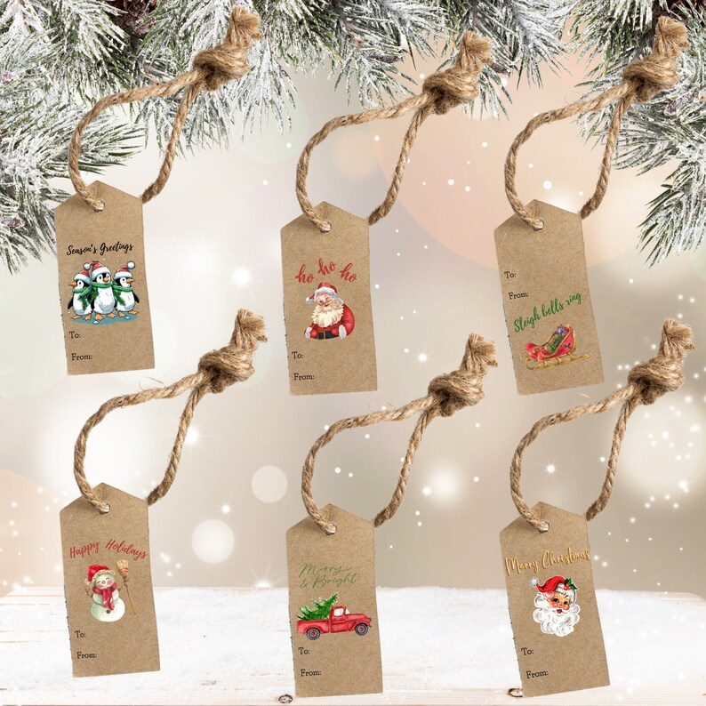 Christmas Gift Tags, Printable Gift Tags, Santa, Penguins, Snowman, Red ...
