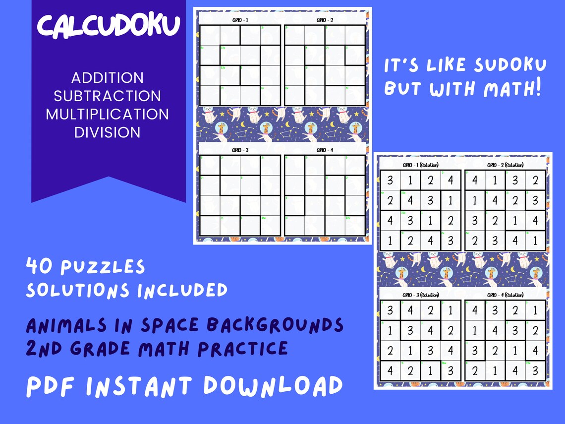 Printable Calcudoku Puzzles Math Practice for Grades 2 4 Etsy Printable Calcudoku Puzzles Math Practice for Grades 2 4 Etsy