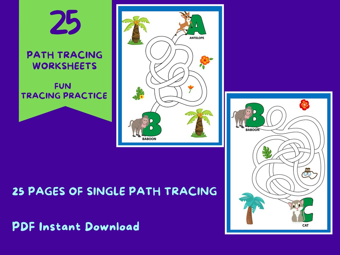 Printable Letter Writing &amp; Alphabet Path Tracing Worksheets - Etsy