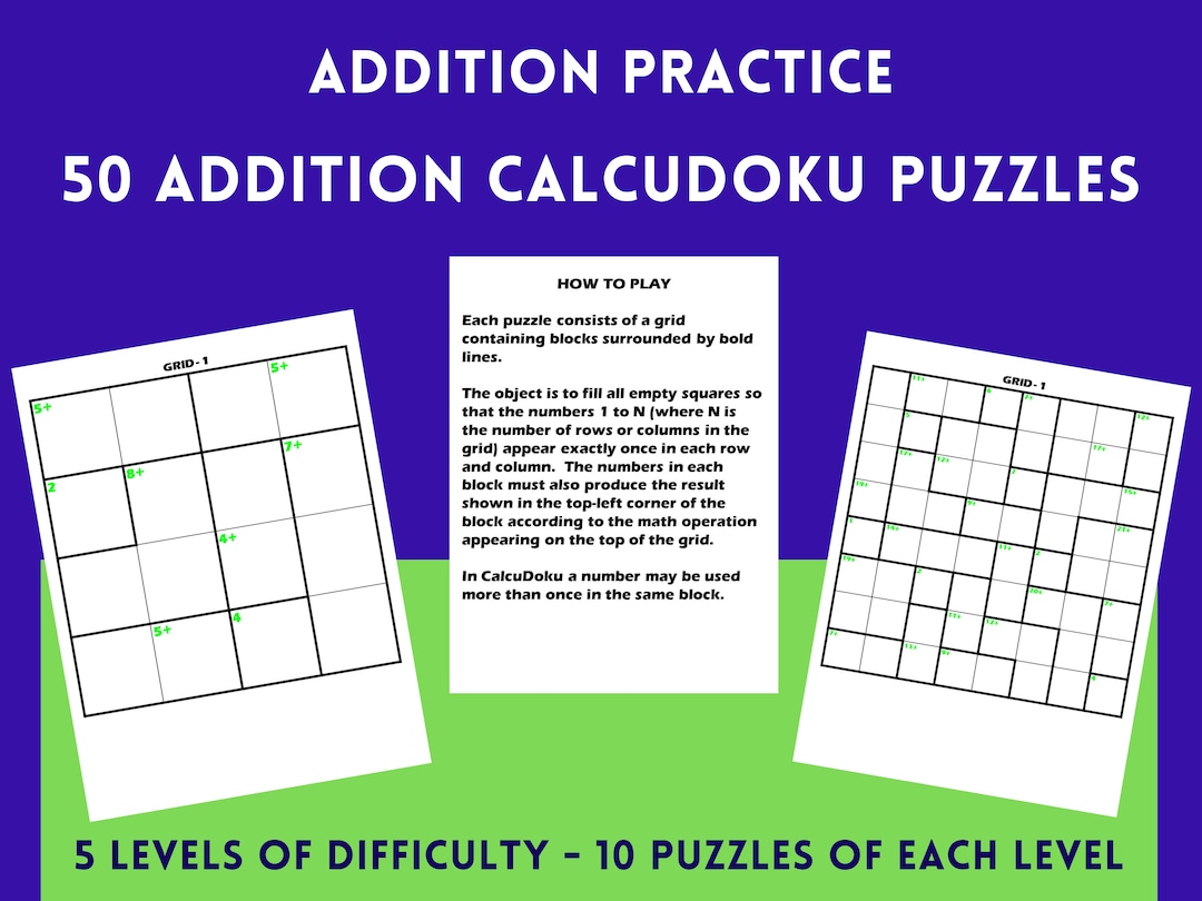 Printable Calcudoku Puzzles Addition Practice for Grades 2 Up Etsy Printable Calcudoku Puzzles Addition Practice for Grades 2 Up Etsy